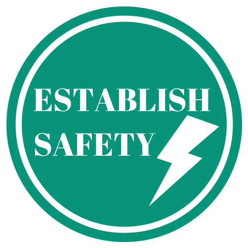 Establish Safety, Lightening bolt, Safety in emergency.